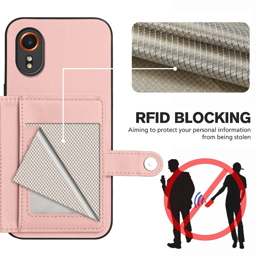 For Samsung Galaxy Xcover7 Case RFID Blocking Card Holder Kickstand TPU + PU Leather Phone Back Cover