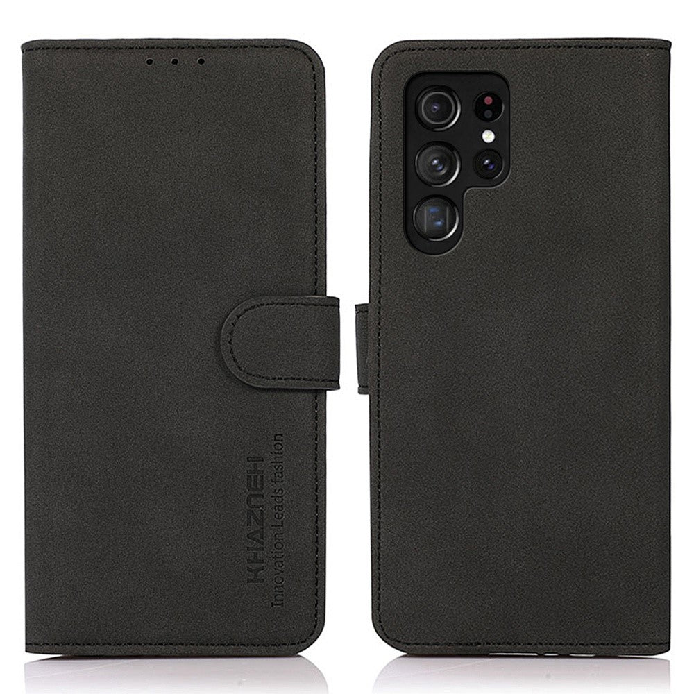 KHAZNEH tekstureret PU-læderskal til Samsung Galaxy S23 Ultra med magnetisk spænde, foldbart stativ og fuldt beskyttende tegnebogsetui til mobiltelefon