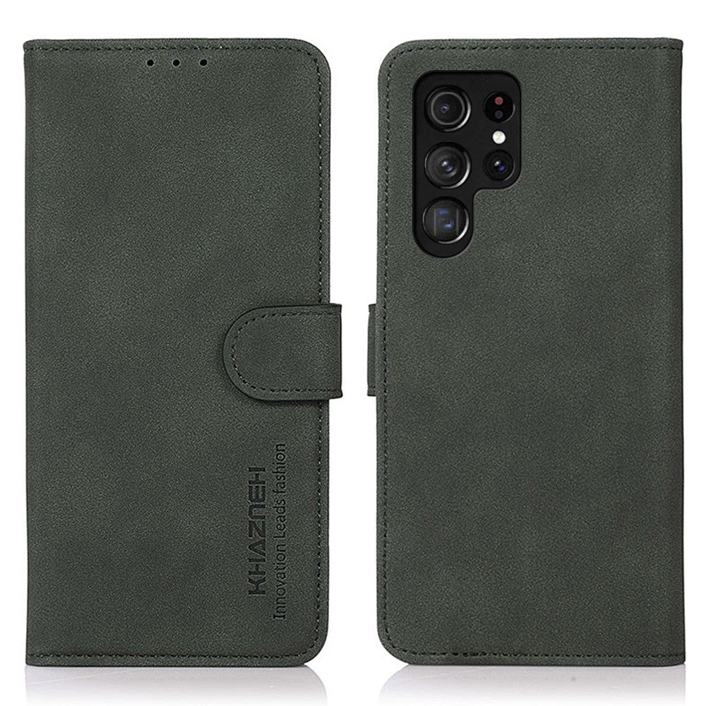 KHAZNEH tekstureret PU-læderskal til Samsung Galaxy S23 Ultra med magnetisk spænde, foldbart stativ og fuldt beskyttende tegnebogsetui til mobiltelefon