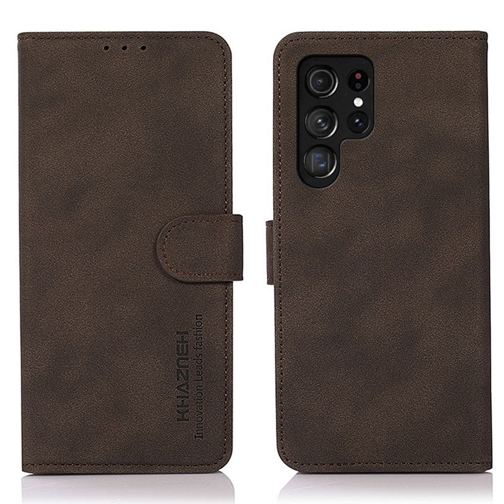 KHAZNEH tekstureret PU-læderskal til Samsung Galaxy S23 Ultra med magnetisk spænde, foldbart stativ og fuldt beskyttende tegnebogsetui til mobiltelefon