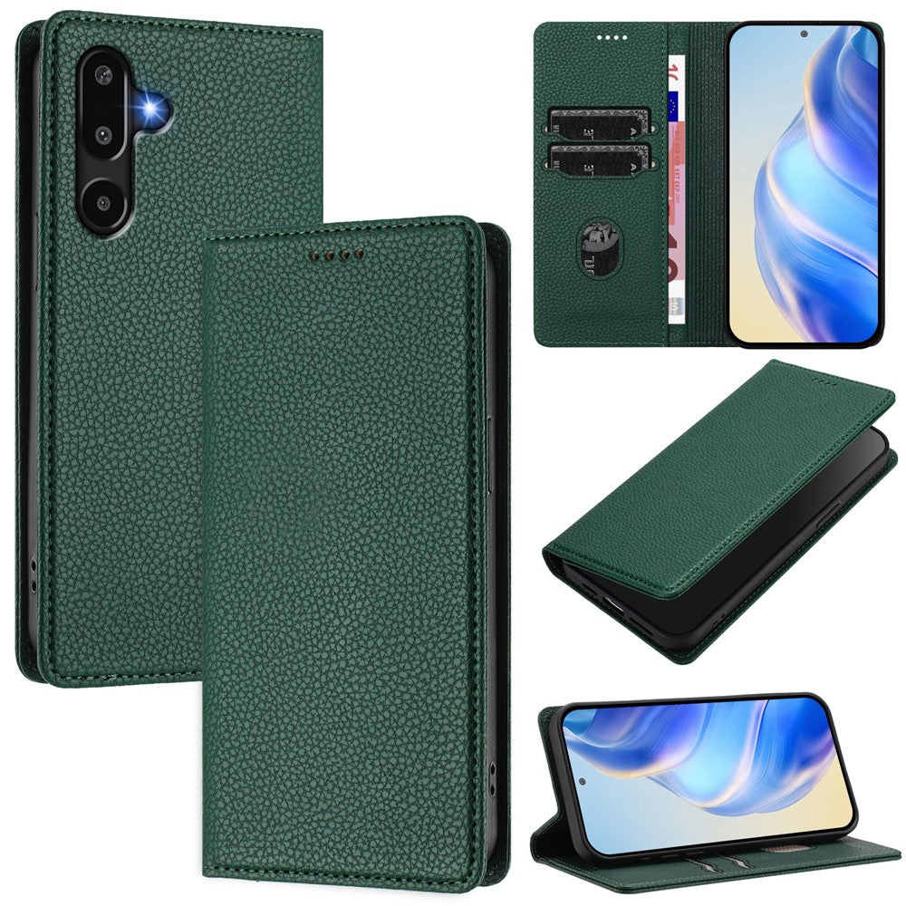 Til Samsung Galaxy M16 5G / Galaxy F16 5G Pung Etui RFID Blokerende Litchi Tekstur Læder Mobilcover