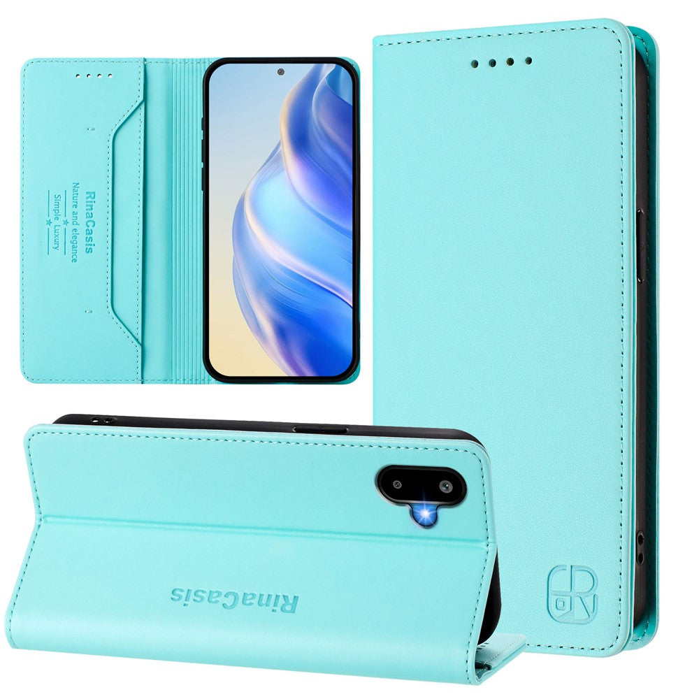 Til Samsung Galaxy M06 5G / Galaxy F06 5G læderetui RINACASIS RC01 Telefoncover med RFID-blokerende pungstander