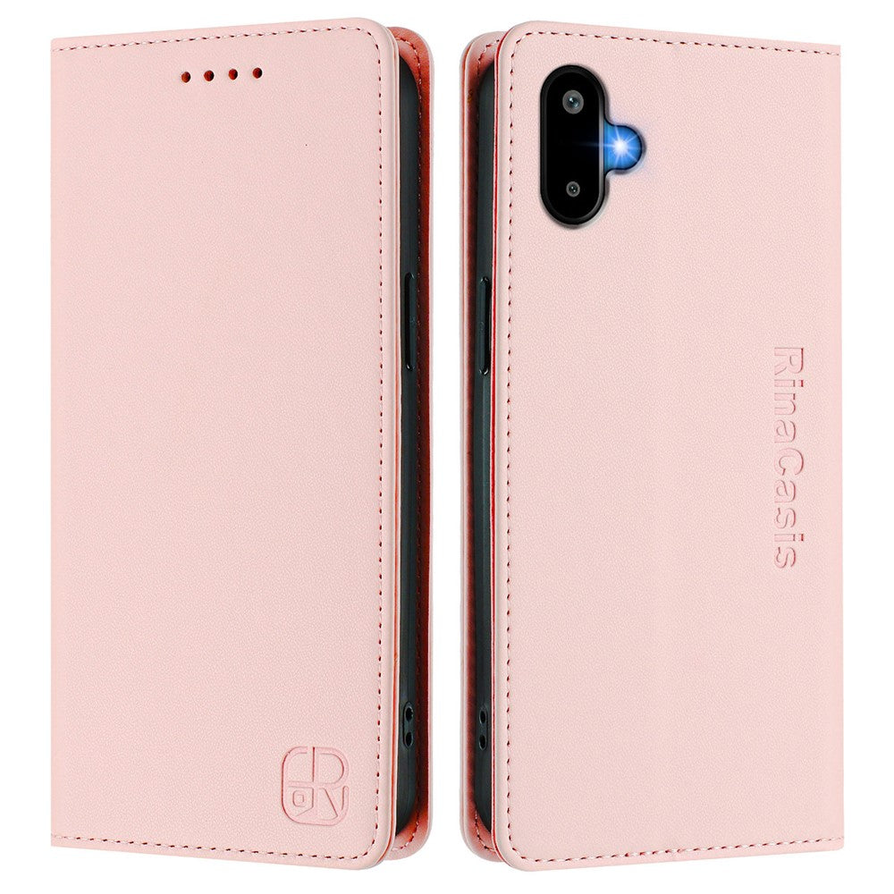 Til Samsung Galaxy M06 5G / Galaxy F06 5G læderetui RINACASIS RC01 Telefoncover med RFID-blokerende pungstander