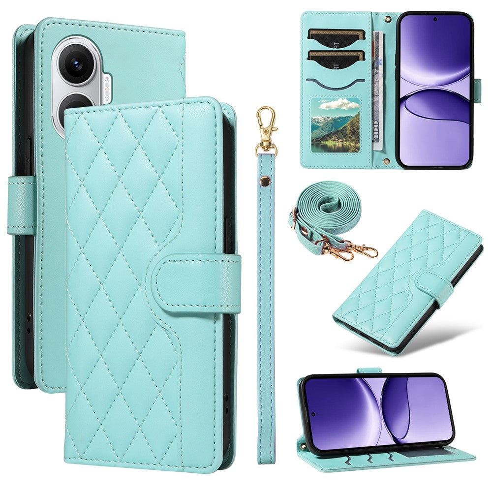 For Xiaomi Poco F7 5G / Xiaomi Redmi Turbo 4 Pro 5G Wallet Case Rhombus Leather Phone Cover with Strap