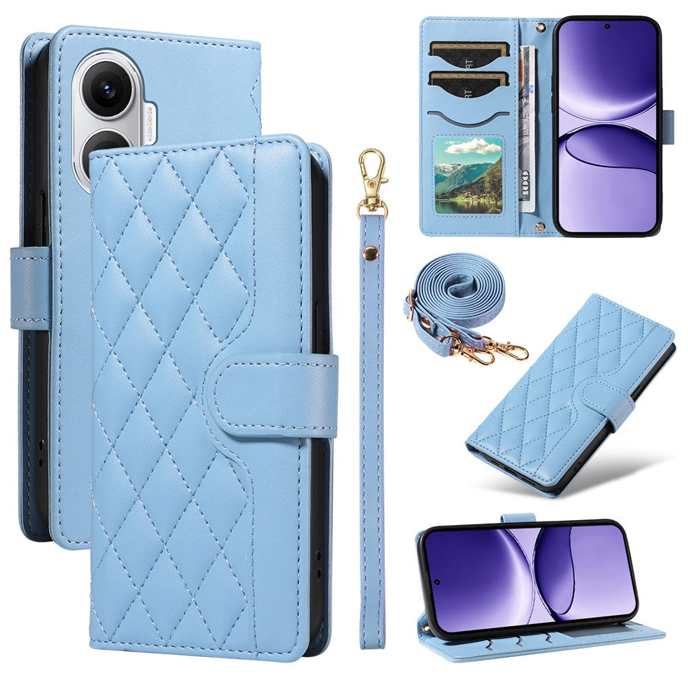 For Xiaomi Poco F7 5G / Xiaomi Redmi Turbo 4 Pro 5G Wallet Case Rhombus Leather Phone Cover with Strap