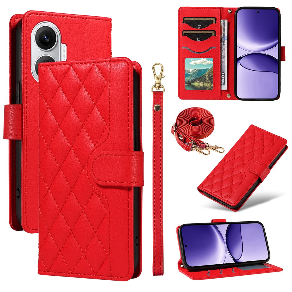 For Xiaomi Poco F7 5G / Xiaomi Redmi Turbo 4 Pro 5G Wallet Case Rhombus Leather Phone Cover with Strap