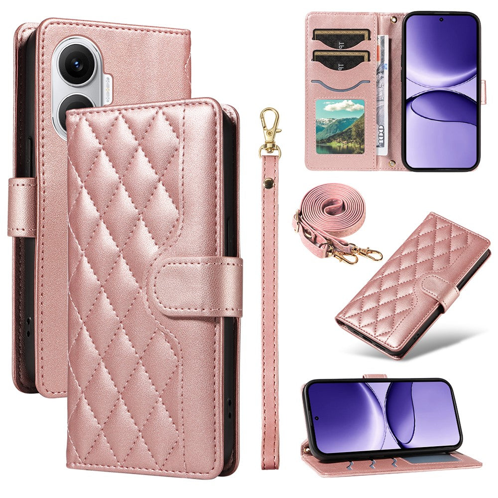 For Xiaomi Poco F7 5G / Xiaomi Redmi Turbo 4 Pro 5G Wallet Case Rhombus Leather Phone Cover with Strap