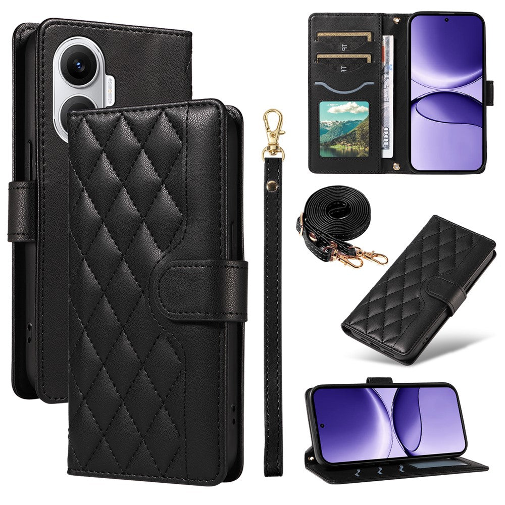 For Xiaomi Poco F7 5G / Xiaomi Redmi Turbo 4 Pro 5G Wallet Case Rhombus Leather Phone Cover with Strap