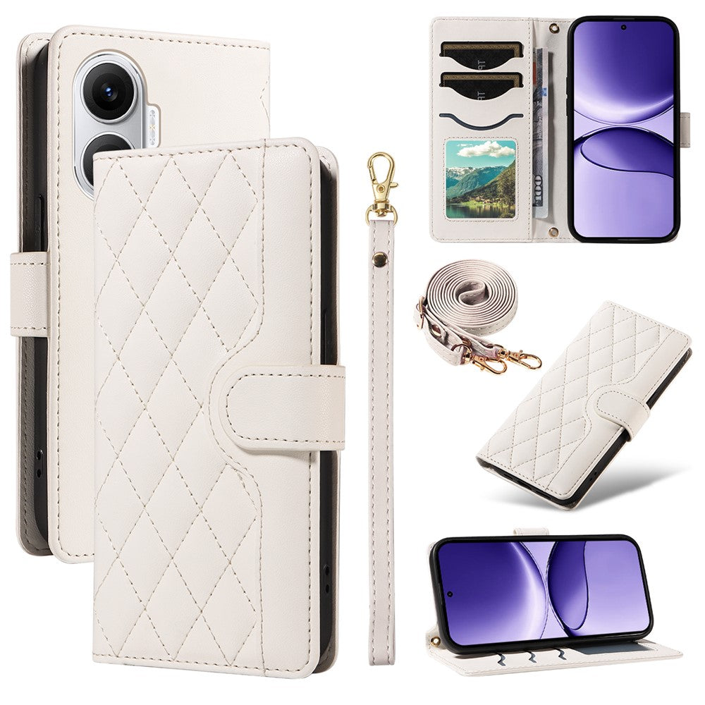 For Xiaomi Poco F7 5G / Xiaomi Redmi Turbo 4 Pro 5G Wallet Case Rhombus Leather Phone Cover with Strap