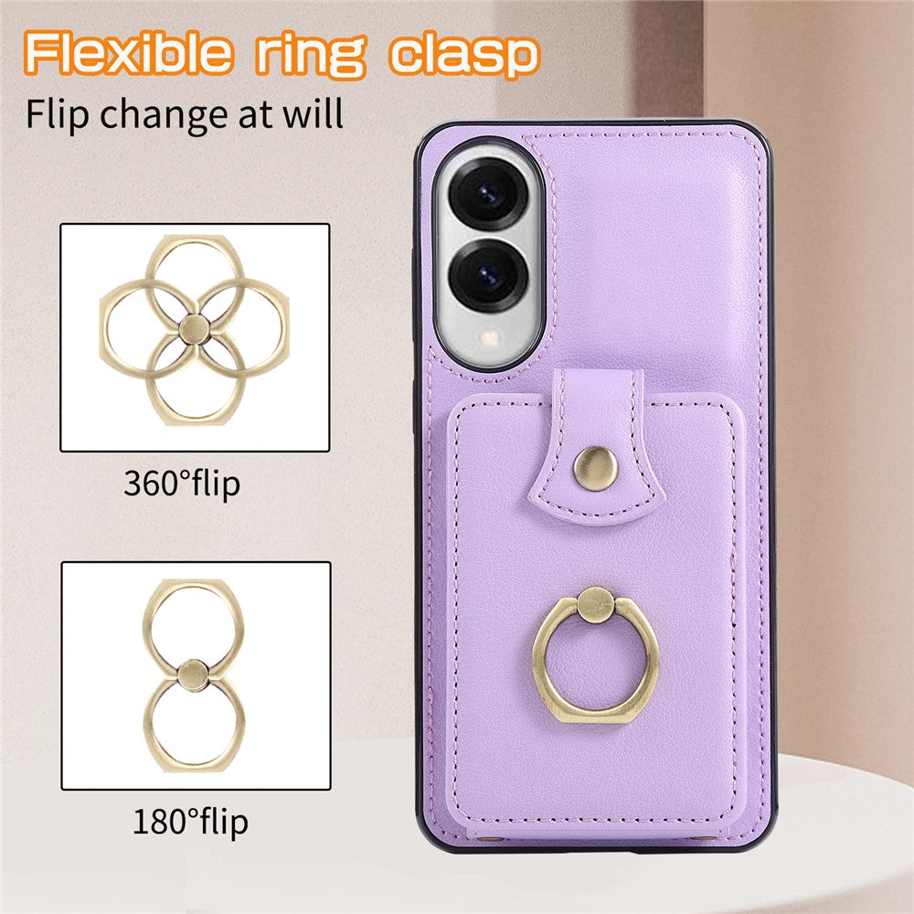 For Samsung Galaxy S25 Edge Case Card Holder Ring Kickstand TPU + PU Leather Phone Cover with Long Strap