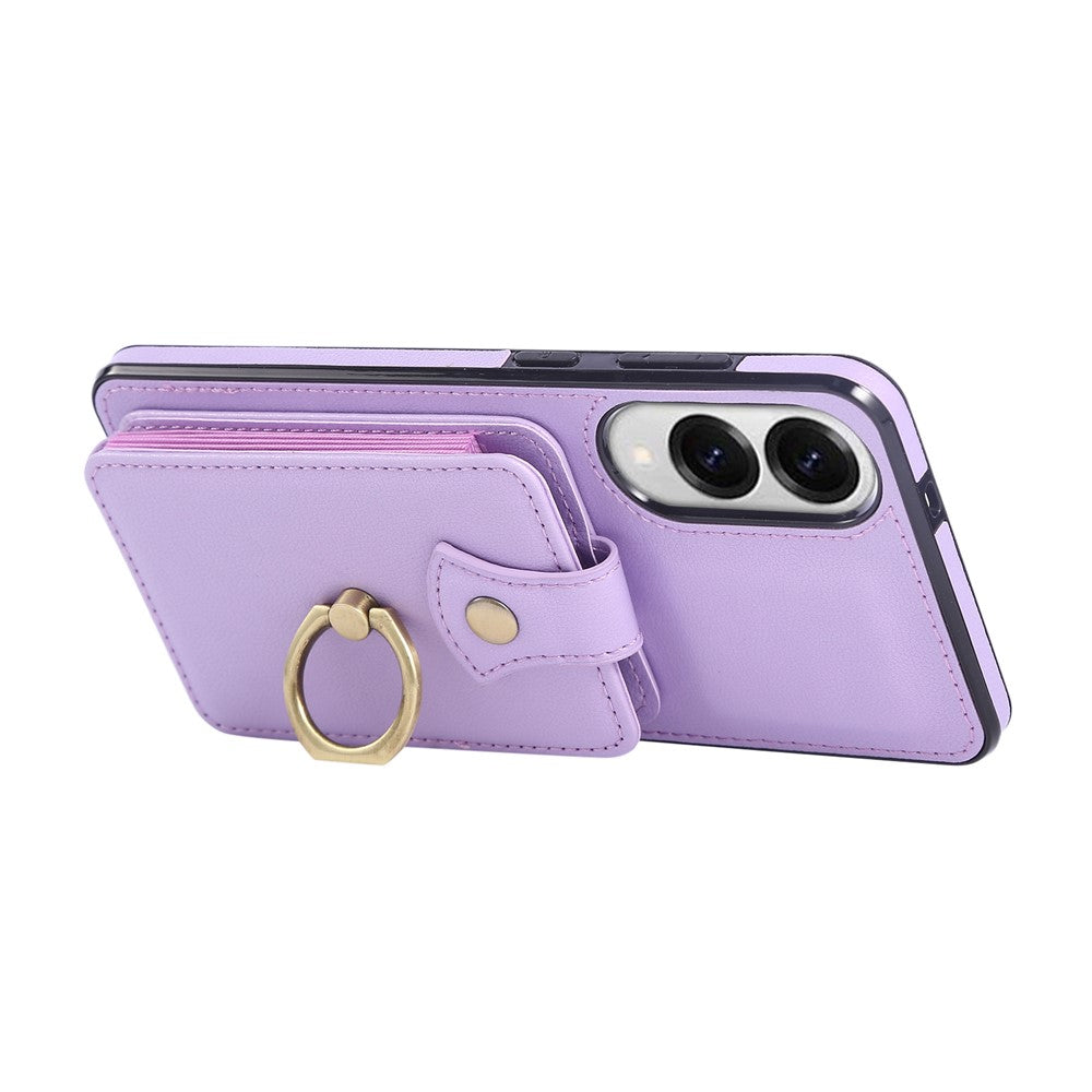For Samsung Galaxy S25 Edge Case Card Holder Ring Kickstand TPU + PU Leather Phone Cover with Long Strap