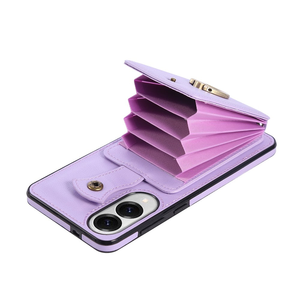 For Samsung Galaxy S25 Edge Case Card Holder Ring Kickstand TPU + PU Leather Phone Cover with Long Strap