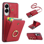 For Samsung Galaxy S25 Edge Case Card Holder Ring Kickstand TPU + PU Leather Phone Cover with Long Strap