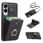 For Samsung Galaxy S25 Edge Case Card Holder Ring Kickstand TPU + PU Leather Phone Cover with Long Strap