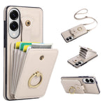 For Samsung Galaxy S25 Edge Case Card Holder Ring Kickstand TPU + PU Leather Phone Cover with Long Strap