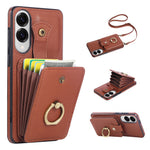 For Samsung Galaxy S25 Edge Case Card Holder Ring Kickstand TPU + PU Leather Phone Cover with Long Strap