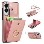 For Samsung Galaxy S25 Edge Case Card Holder Ring Kickstand TPU + PU Leather Phone Cover with Long Strap
