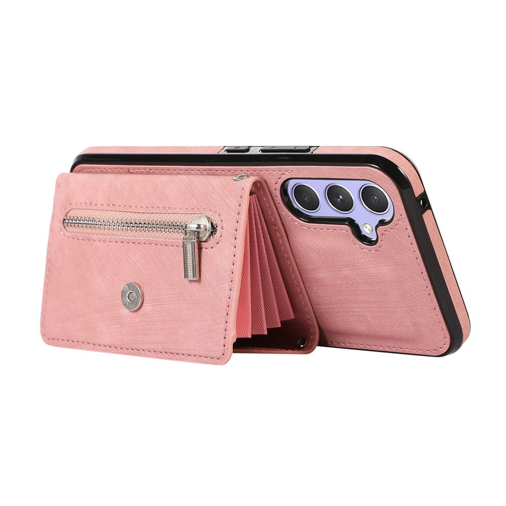 Samsung Galaxy A15 4G / 5G-etui i PU-læder + TPU, RFID-blokerende kortholder, mobilcover med 2 remme
