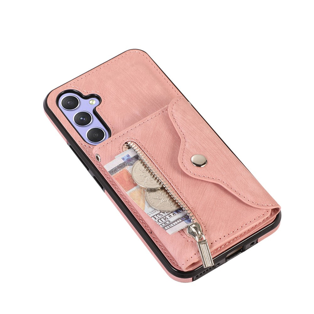 Samsung Galaxy A15 4G / 5G-etui i PU-læder + TPU, RFID-blokerende kortholder, mobilcover med 2 remme