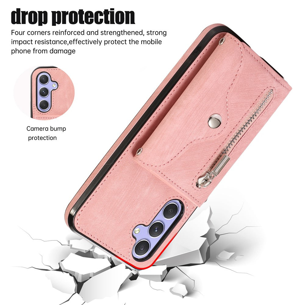 Samsung Galaxy A15 4G / 5G-etui i PU-læder + TPU, RFID-blokerende kortholder, mobilcover med 2 remme