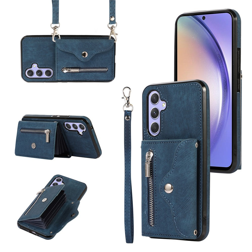 Samsung Galaxy A15 4G / 5G-etui i PU-læder + TPU, RFID-blokerende kortholder, mobilcover med 2 remme