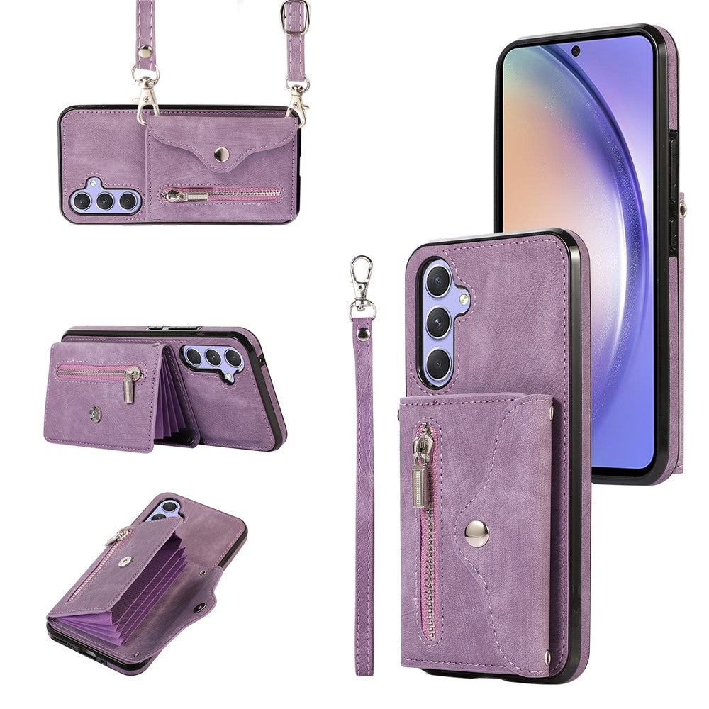 Samsung Galaxy A15 4G / 5G-etui i PU-læder + TPU, RFID-blokerende kortholder, mobilcover med 2 remme