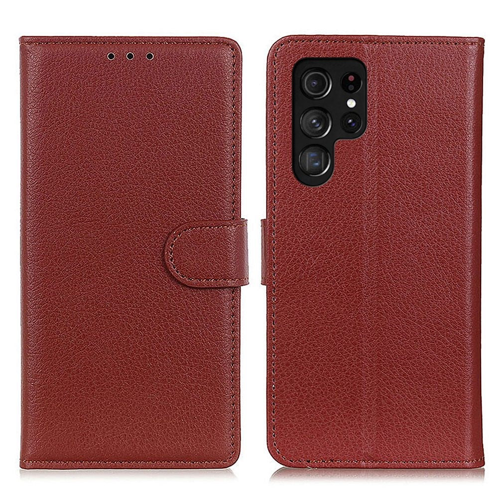 Stødsikkert pung-etui i litchi-tekstureret, ridsebestandigt PU-læder til Samsung Galaxy S23 Ultra