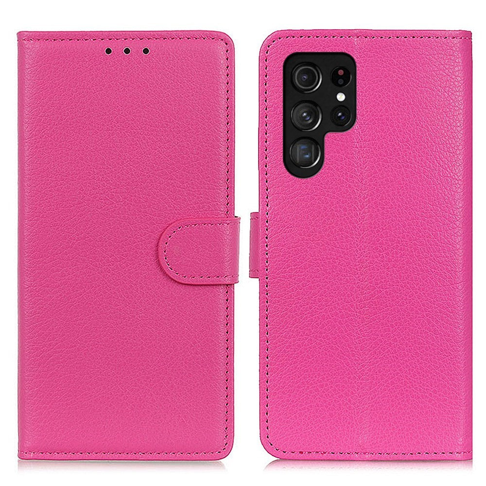 Stødsikkert pung-etui i litchi-tekstureret, ridsebestandigt PU-læder til Samsung Galaxy S23 Ultra
