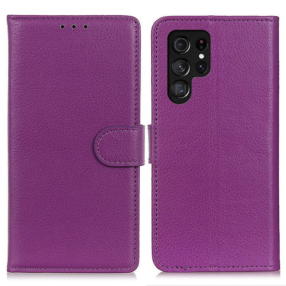 Stødsikkert pung-etui i litchi-tekstureret, ridsebestandigt PU-læder til Samsung Galaxy S23 Ultra