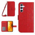 Samsung Galaxy A17 5G / A17 4G / A26 5G-skal Sunflower Imprint PU-lädermobilskal med lång rem