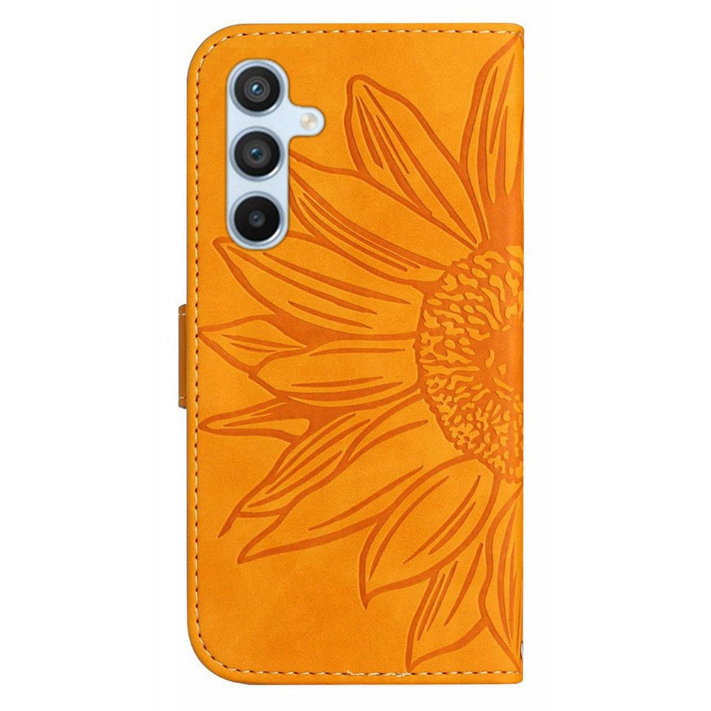 Samsung Galaxy A18 4G / A18 5G / A17 5G / A17 4G / A26 5G-skal i läder med plånbok och handledsrem, solrosfärgat läderfodral med handledsrem
