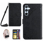 Til Samsung Galaxy A17 5G / A17 4G / A26 5G Etui Sommerfugleblomst Præget Læder Telefoncover med Skulderrem