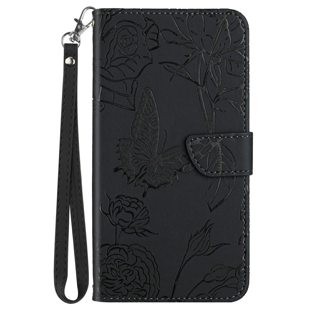 Til Samsung Galaxy A17 5G / A17 4G / A26 5G etui Butterfly Flower præget læder telefoncover med rem