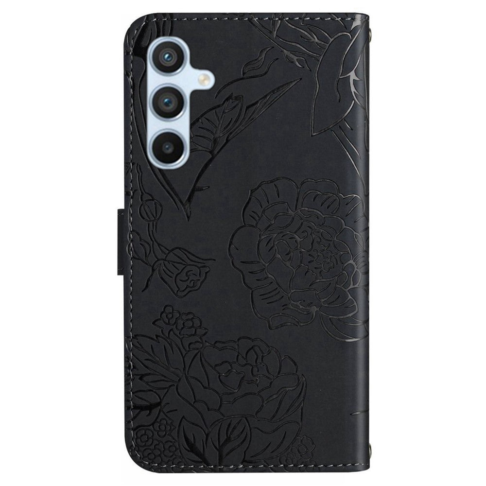 Til Samsung Galaxy A17 5G / A17 4G / A26 5G etui Butterfly Flower præget læder telefoncover med rem