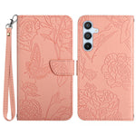 Til Samsung Galaxy A17 5G / A17 4G / A26 5G etui Butterfly Flower præget læder telefoncover med rem