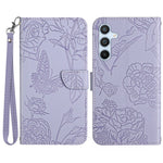 Til Samsung Galaxy A17 5G / A17 4G / A26 5G etui Butterfly Flower præget læder telefoncover med rem