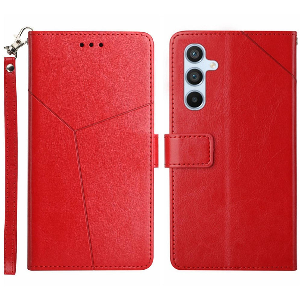 Til Samsung Galaxy A17 5G / A17 4G / A26 5G etui med håndledsrem Y-formede linjer præget læder telefoncover