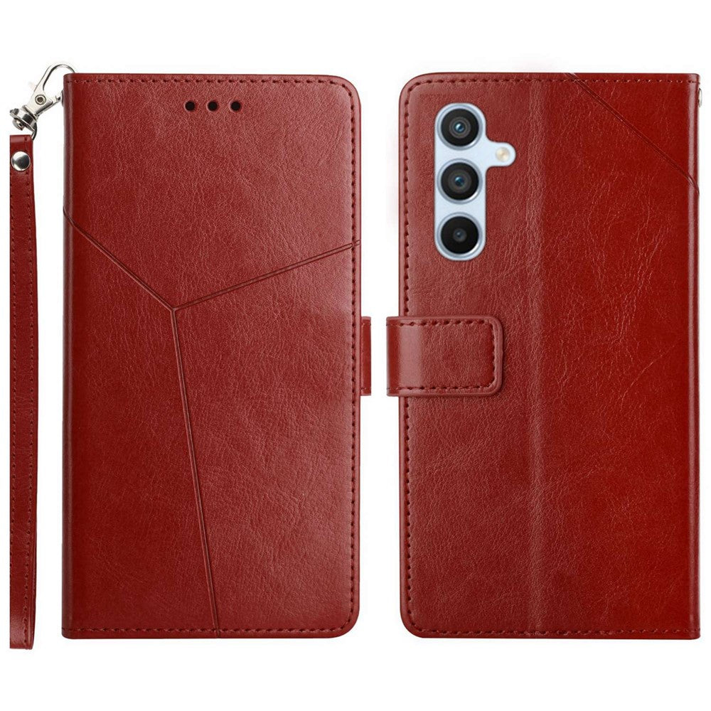 Til Samsung Galaxy A17 5G / A17 4G / A26 5G etui med håndledsrem Y-formede linjer præget læder telefoncover