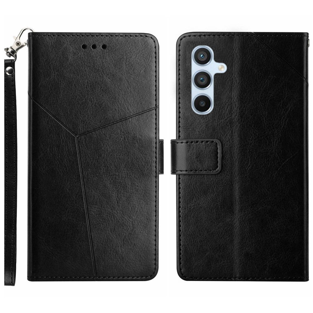 Til Samsung Galaxy A17 5G / A17 4G / A26 5G etui med håndledsrem Y-formede linjer præget læder telefoncover