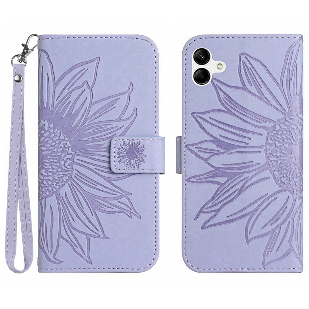 Til Samsung Galaxy A07 4G / A07 5G / A06 5G / A06 4G Etui Solsikkeaftryk Læderpung Telefoncover med Håndrem
