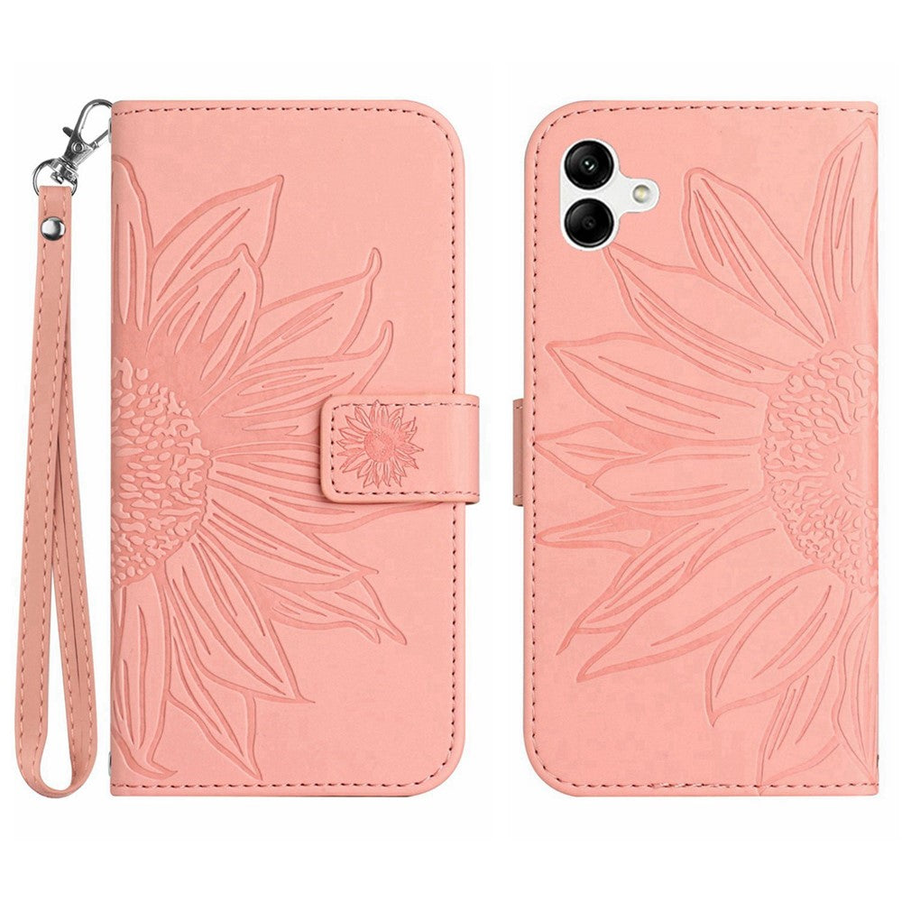 Til Samsung Galaxy A07 4G / A07 5G / A06 5G / A06 4G Etui Solsikkeaftryk Læderpung Telefoncover med Håndrem