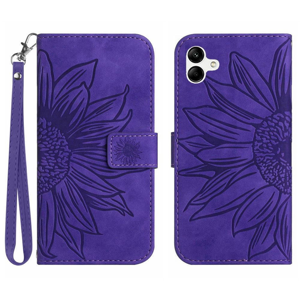 Til Samsung Galaxy A07 4G / A07 5G / A06 5G / A06 4G Etui Solsikkeaftryk Læderpung Telefoncover med Håndrem