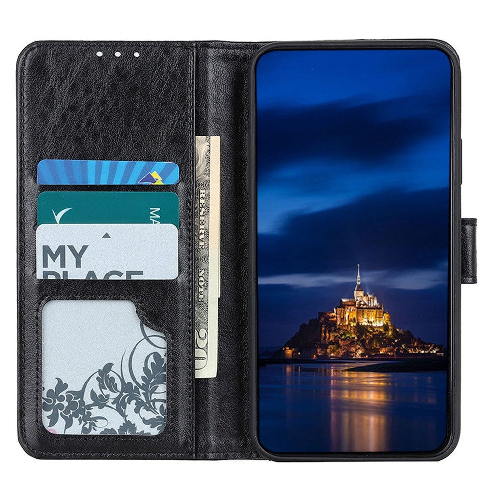 Samsung Galaxy S23+ Crazy Horse-struktureret PU-læderpung med magnetisk lukning og stativ
