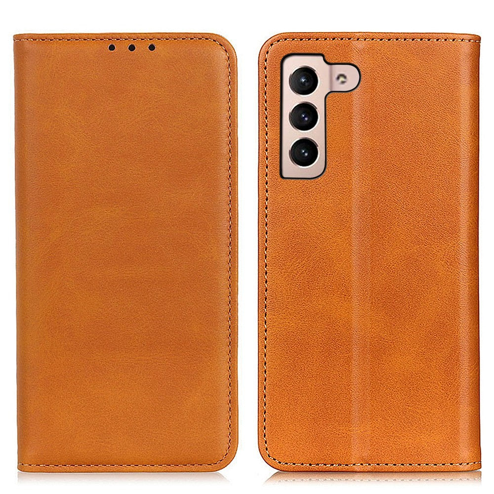 For Samsung Galaxy S23 Magnetic Auto Closing Phone Stand Case Cowhide Texture Split Leather Drop-proof Cover with Wallet