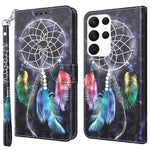 For Samsung Galaxy S23 Ultra PU Leather Wallet Case 3D Pattern Printing Shockproof Phone Stand Cover with Wrist Strap
