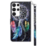 For Samsung Galaxy S23 Ultra PU Leather Wallet Case 3D Pattern Printing Shockproof Phone Stand Cover with Wrist Strap