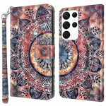 For Samsung Galaxy S23 Ultra PU Leather Wallet Case 3D Pattern Printing Shockproof Phone Stand Cover with Wrist Strap