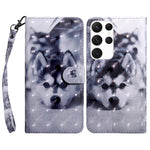 For Samsung Galaxy S23 Ultra PU Leather Wallet Case 3D Pattern Printing Shockproof Phone Stand Cover with Wrist Strap