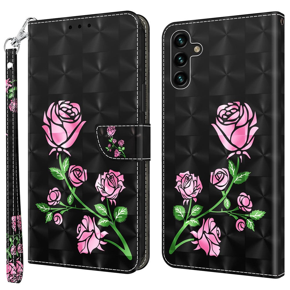 Samsung Galaxy A14 5G / A14 4G PU-läderfodral med 3D-mönstertryck och plånboksfodral med handledsrem