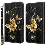 Samsung Galaxy A14 5G / A14 4G PU-läderfodral med 3D-mönstertryck och plånboksfodral med handledsrem